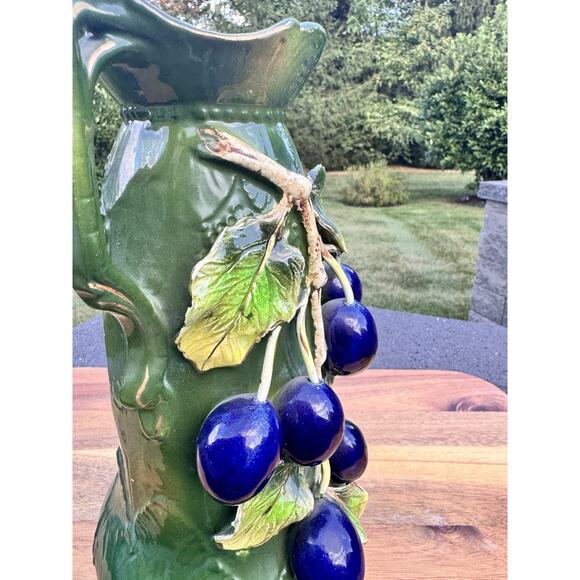 Vintage Josef Strnact Art Nouveau Majolica Vase With Grapes On Branches 11” Tall - Picture 11 of 12
